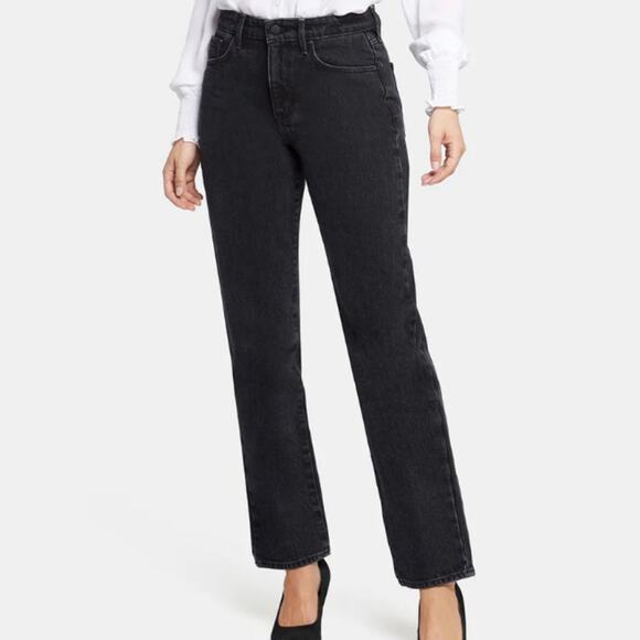 NYDJ Classic Straight Leg Black Wash High Rise Jeans Size 8P - Picture 1 of 7
